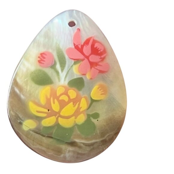 Set Of 3 Hand-Painted Mother Of Pearl Pendants Floral & Duck Designs Decorative - Picture 4 of 16